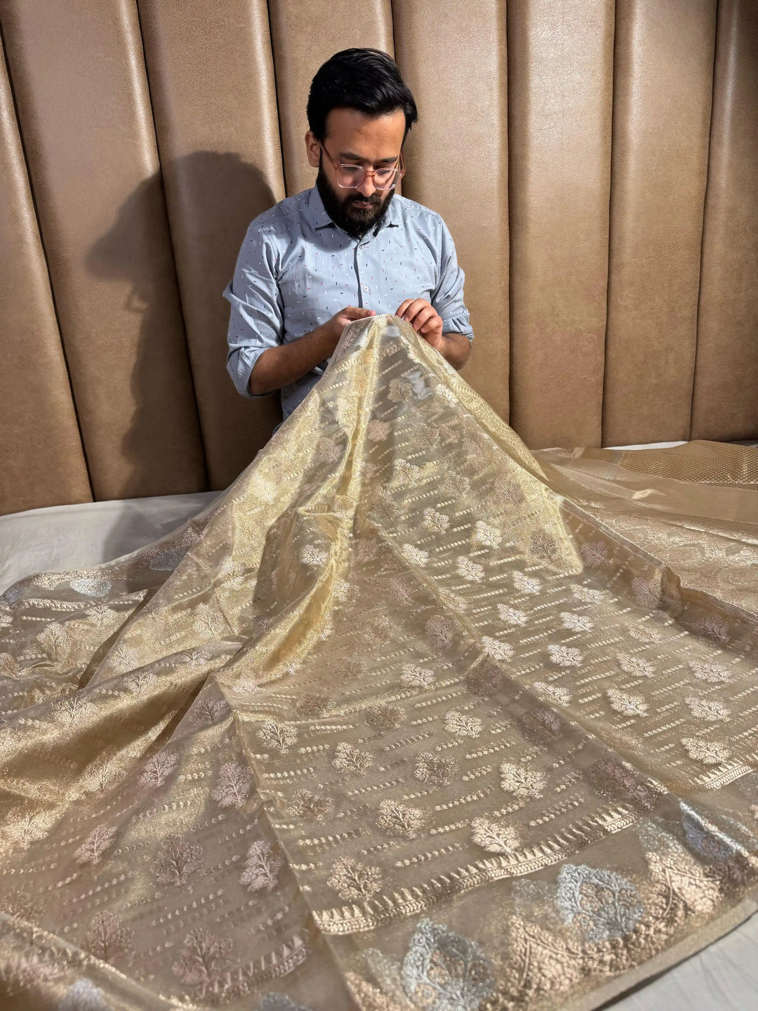 Premium Ivory Gold Tissue Silk Saree