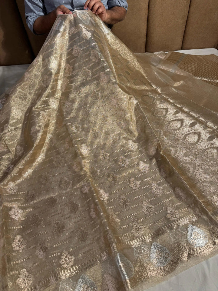 Premium Ivory Gold Tissue Silk Saree