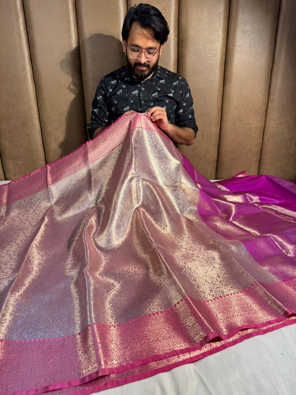 Premium Kanjivaram Bridal Tissue Silk Saree with Rich pallu and blouse