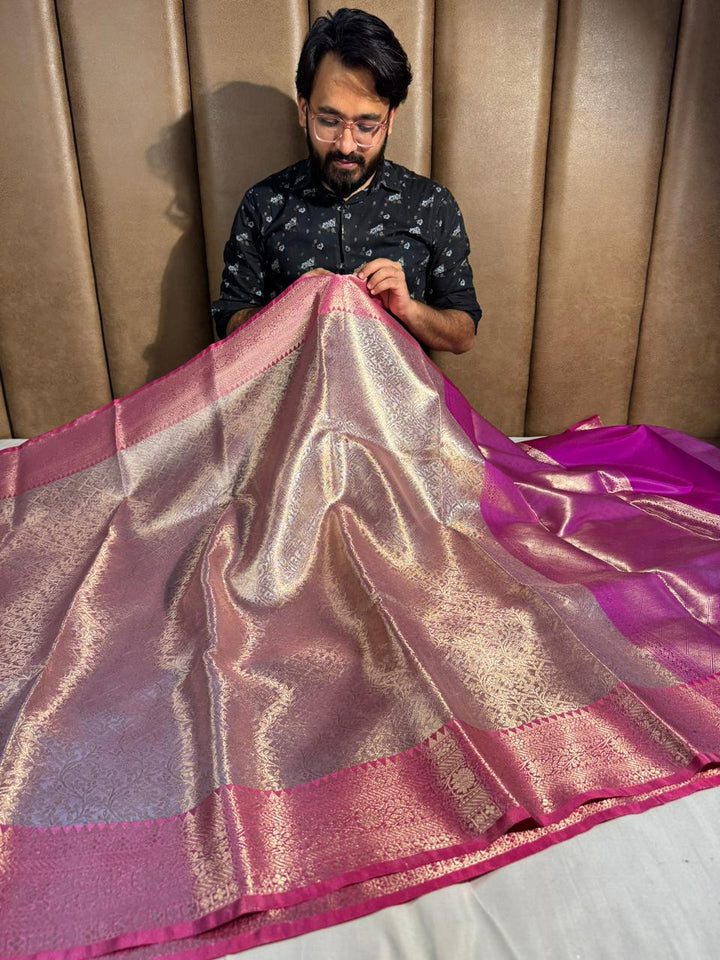 Premium Kanjivaram Bridal Tissue Silk Saree with Rich pallu and blouse