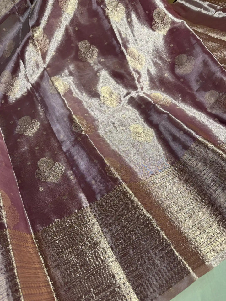 Premium Lavandar Tissue Silk Saree with Luxurious Pallu and Blouse