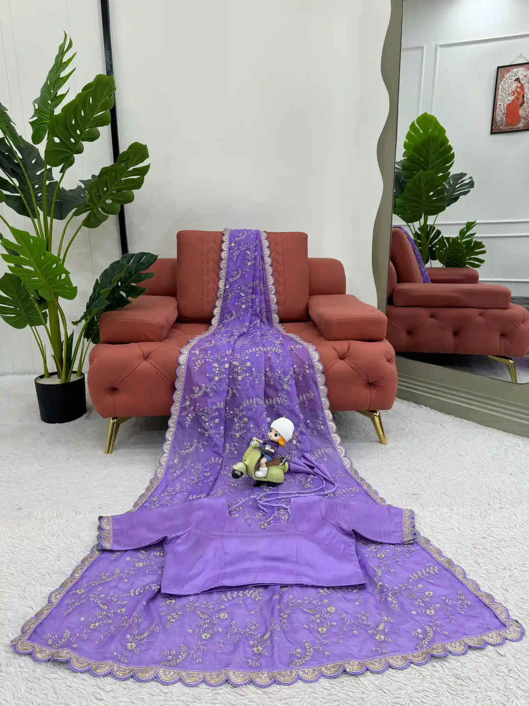 Premium Lavender Softsilk Handwork Designer Saree