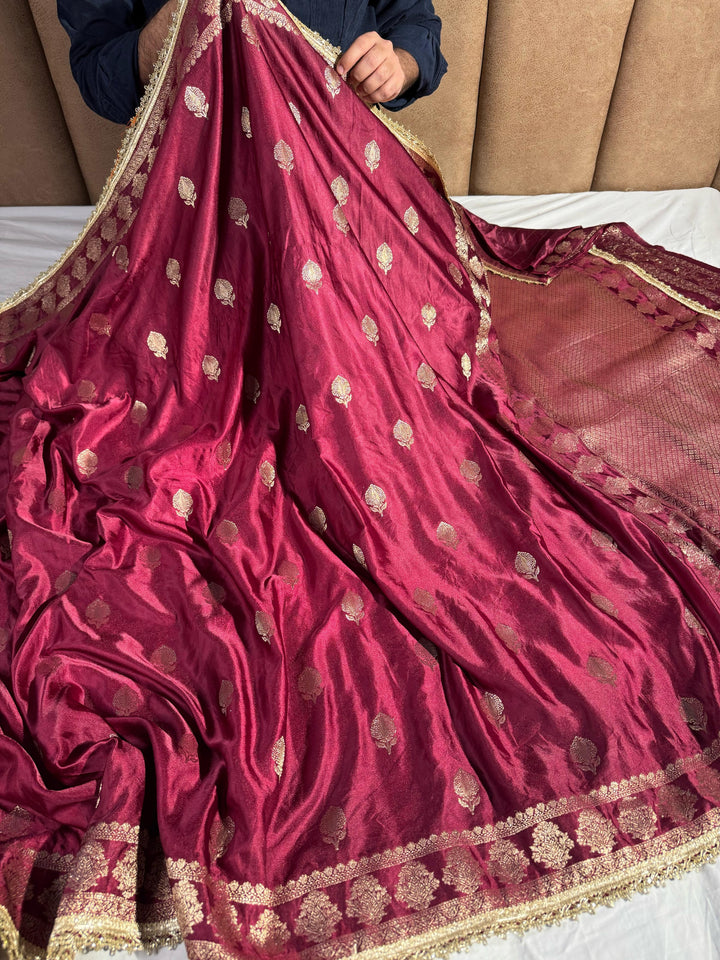 Premium Mashru Katan Silk with Lace Work