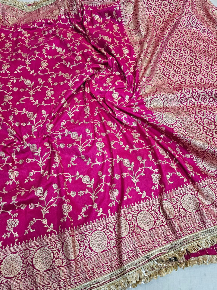 Premium Pink Georgette Banarasi Silk Saree with Heavy Lace Work 