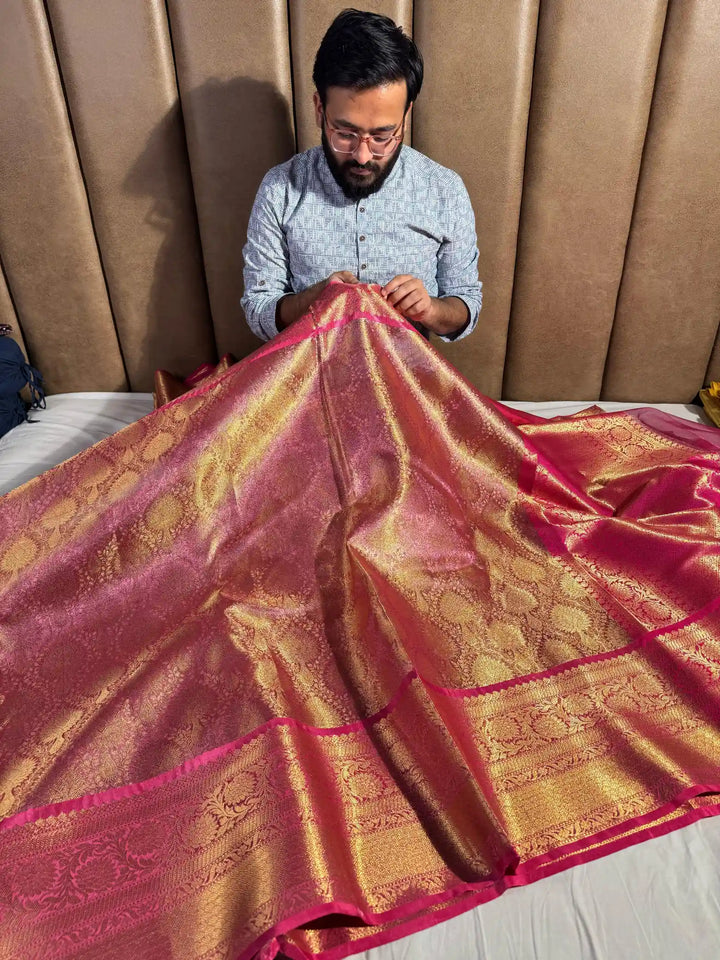 Premium Pink Tissue Katan Silk Banarasi Saree