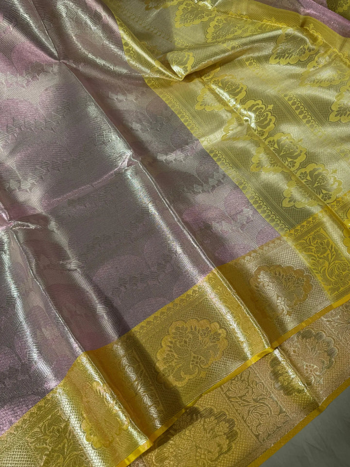 Premium Pink shade tissue silk saree with soft zari and rich pallu