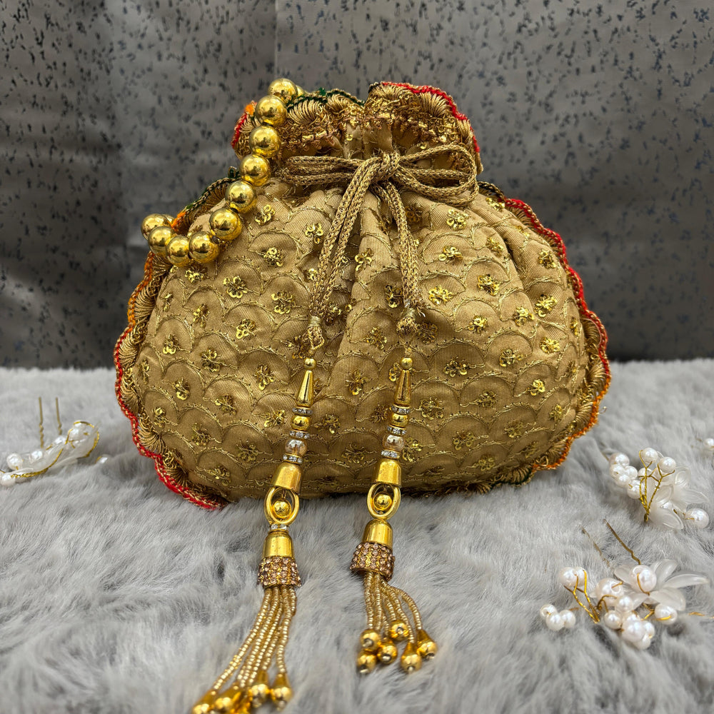 Premium Potli Bag With Lace Work & Tassels