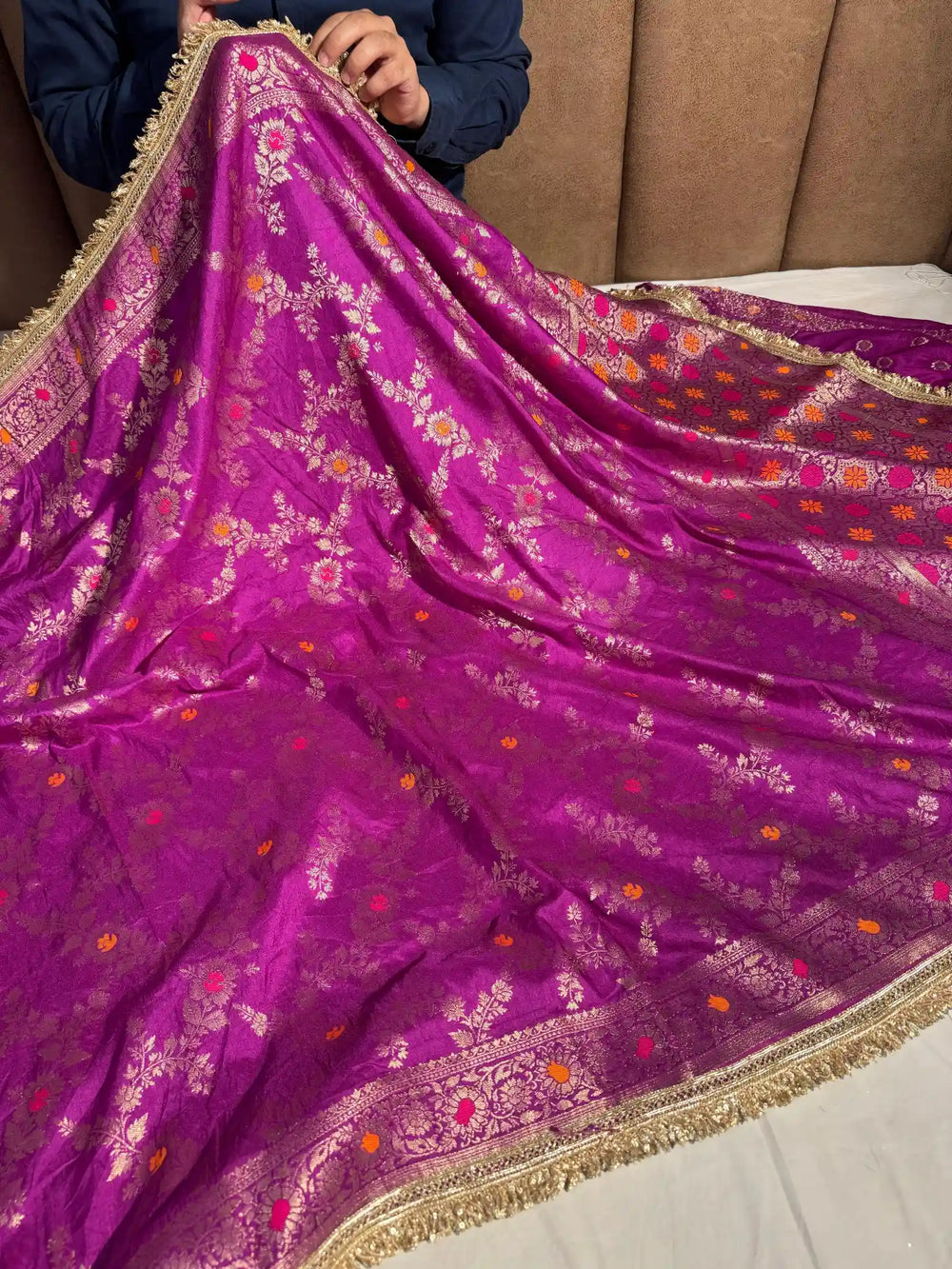 Premium Purple Georgette Banarasi Silk Saree with Heavy Lace Work