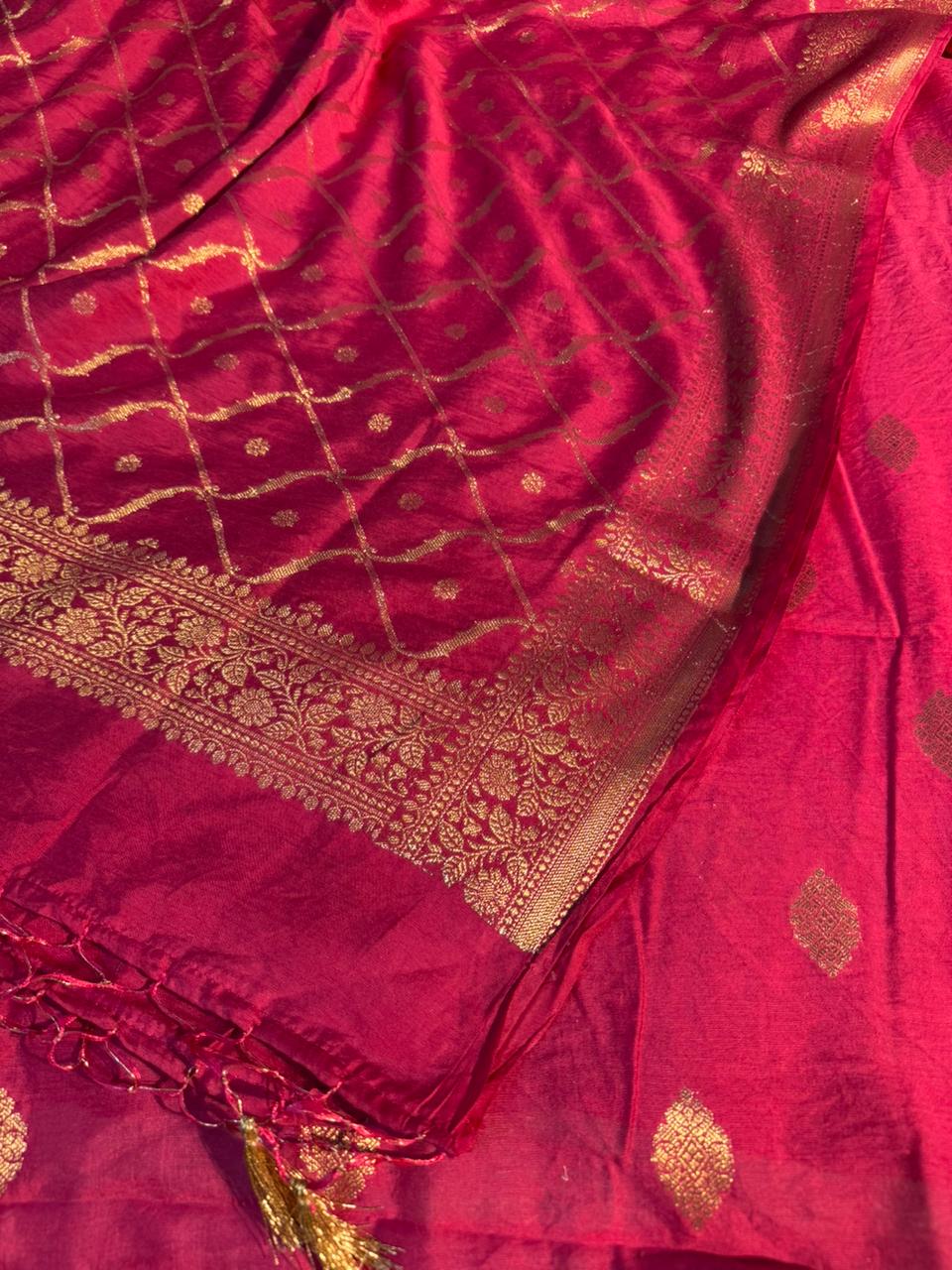 Premium Rani Pink Banarasi Cotton Suit with Rich Heritage Texture Design