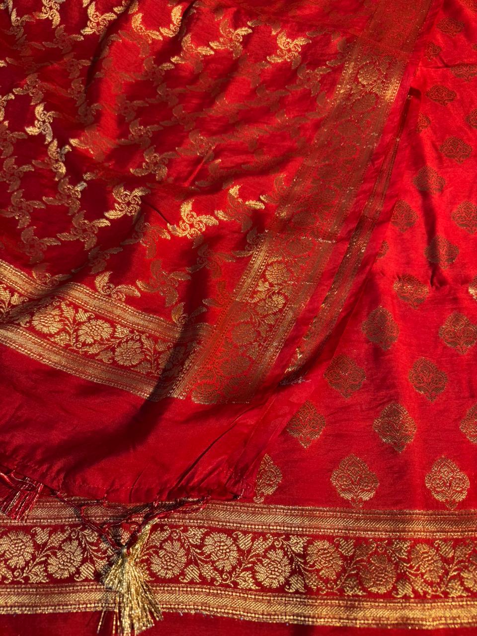 Premium Red Banarasi Cotton Suit with Rich Heritage Texture Design