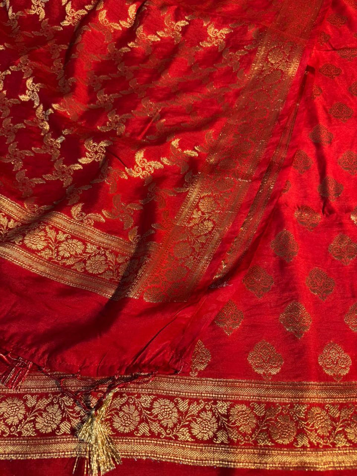 Premium Red Banarasi Cotton Suit with Rich Heritage Texture Design