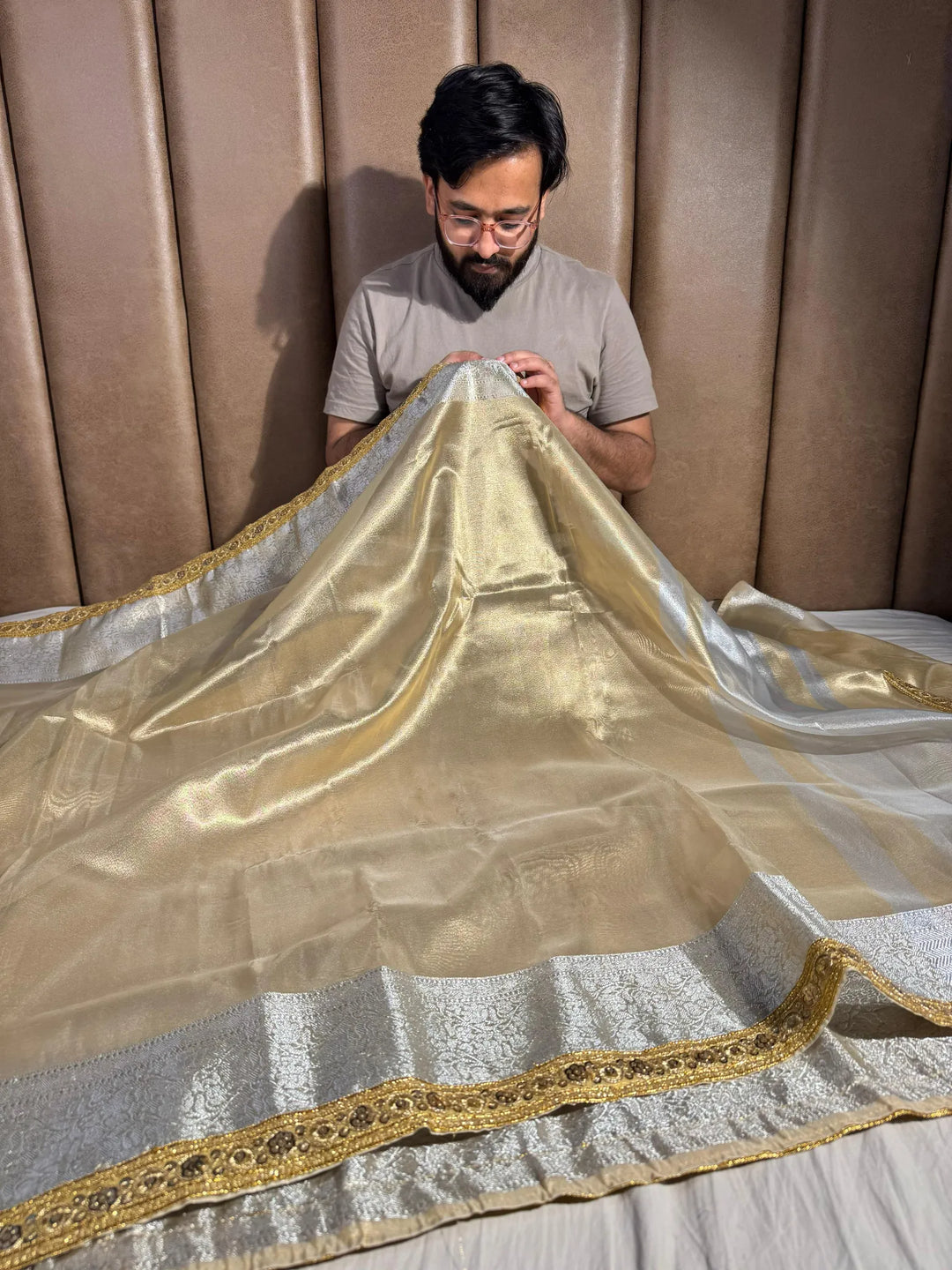 Premium Shade tissue silk saree with lacework