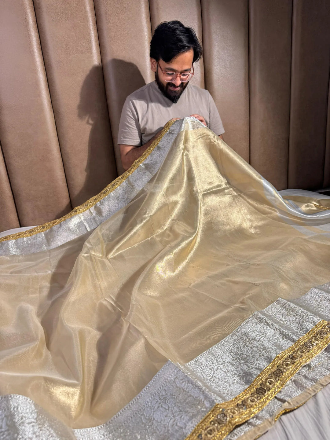 Premium Shade tissue silk saree with lacework