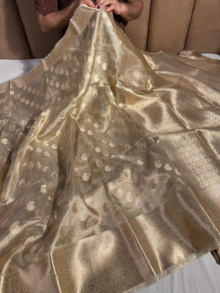 Premium Water Gold Tissue Silk Saree with Rich Pallu and Blouse