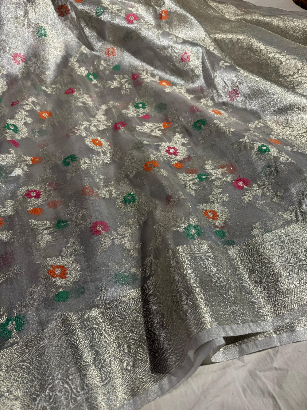 Premium Banarasi Tissue Meenajaal Saree with Rich Palli and Blouse