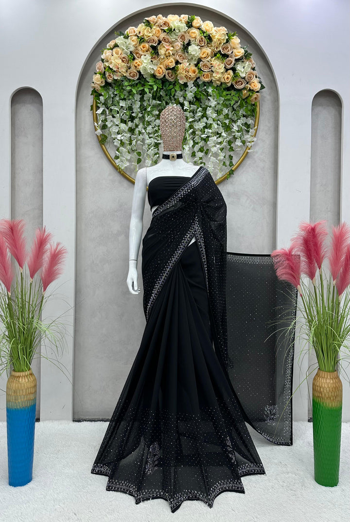 Premium Black Designer Saree With Sequin Work