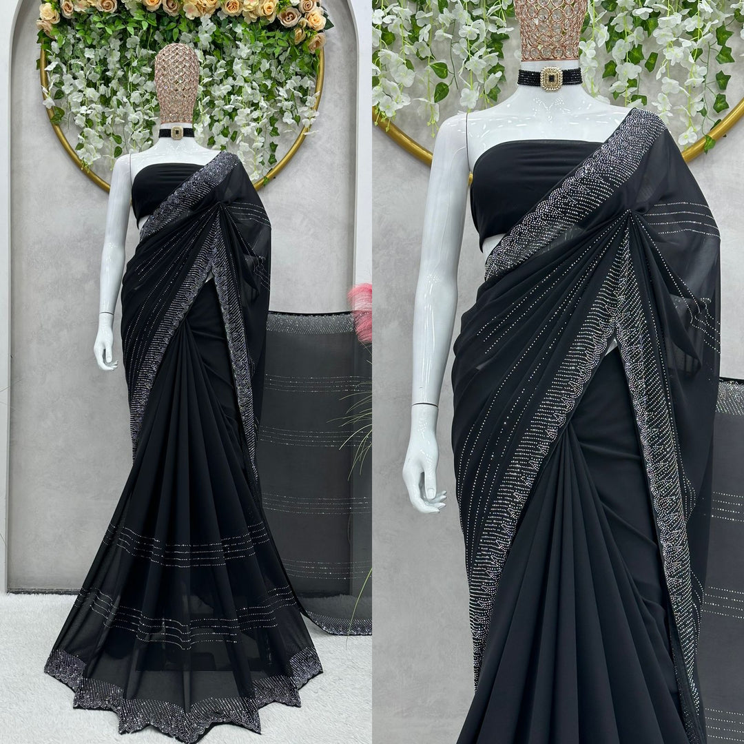 Premium Black Designer Saree With Sequin Work