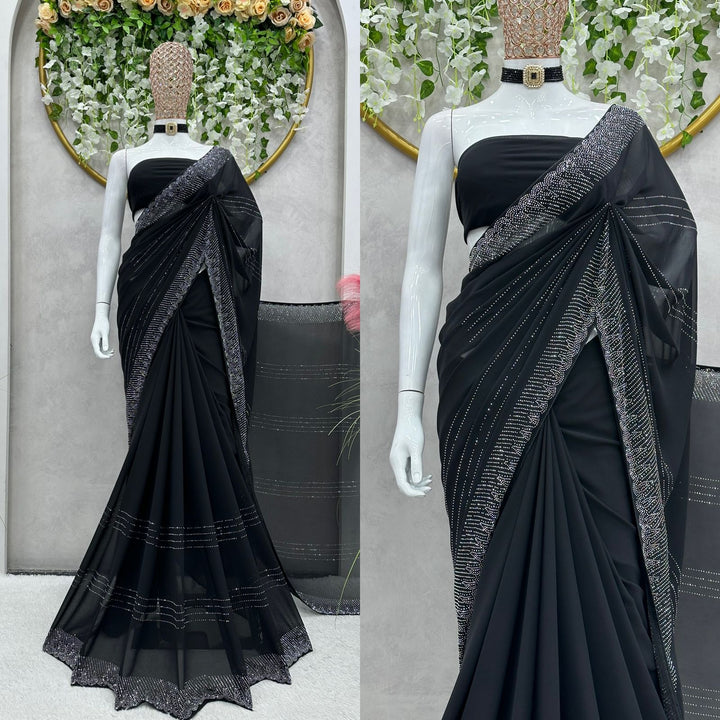 Premium Black Designer Saree With Sequin Work