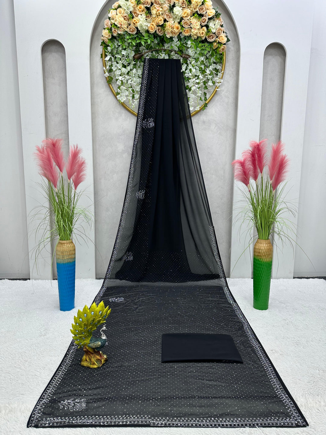 Premium Black Designer Saree With Sequin Work