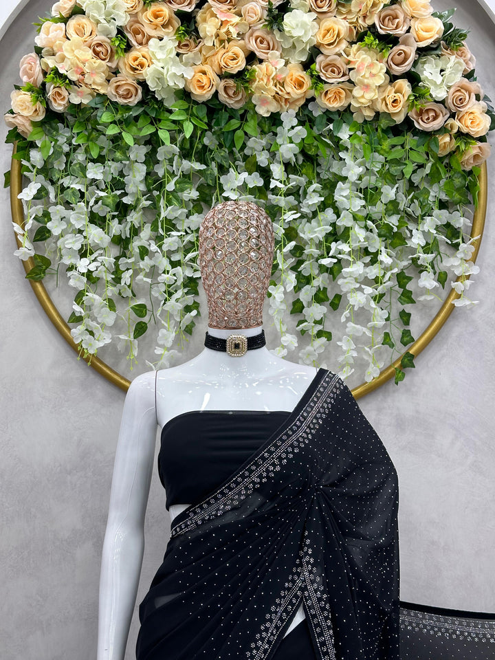 Premium Black Designer Saree With Sequin Work