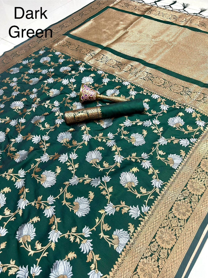 Premium Dark Green Katan Silk Saree