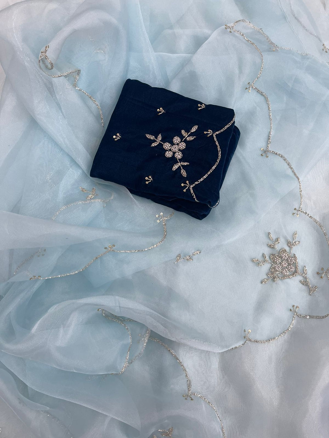 Premium Organza Silk Saree with Handwork and Velvet Blouse