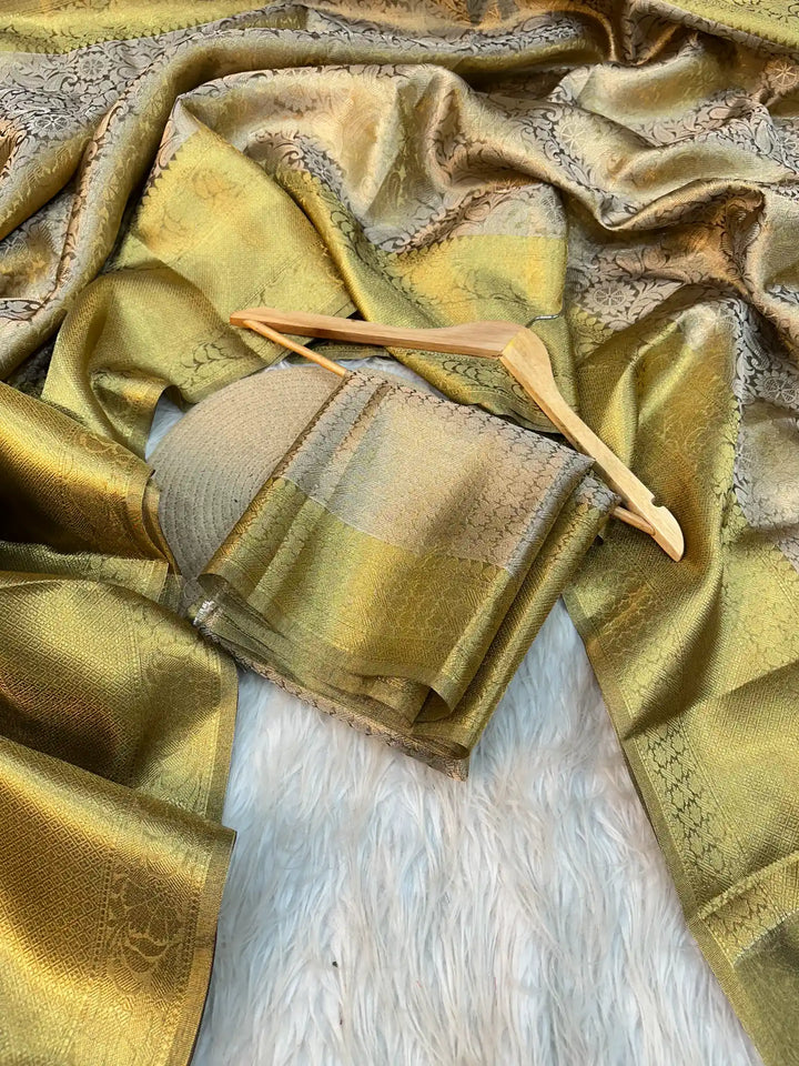 Premium banarasi copper brocade silk saree with rich pallu and blouse 