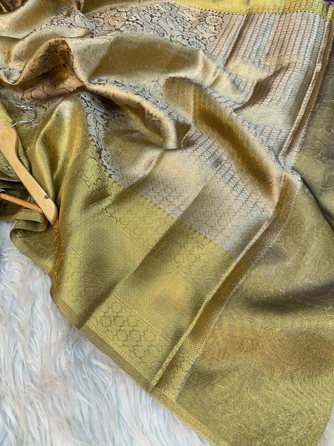 Premium banarasi copper brocade silk saree with rich pallu and blouse 