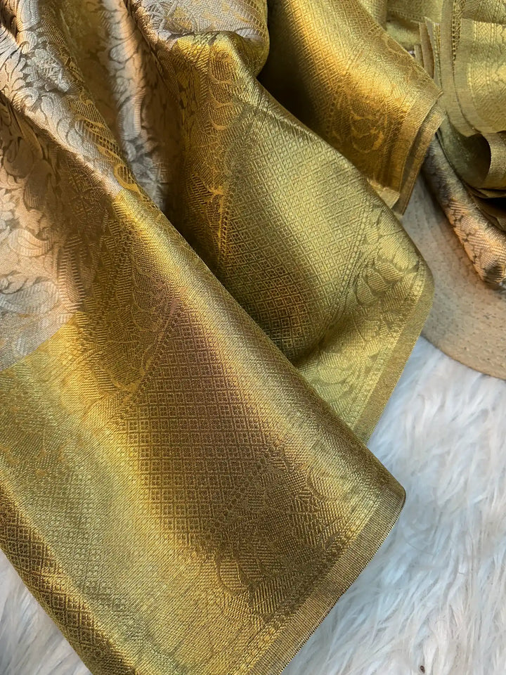 Premium banarasi copper brocade silk saree with rich pallu and blouse 
