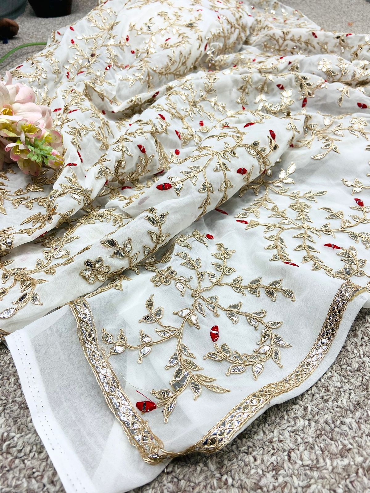 Premium organza silk gota work saree complete handwork