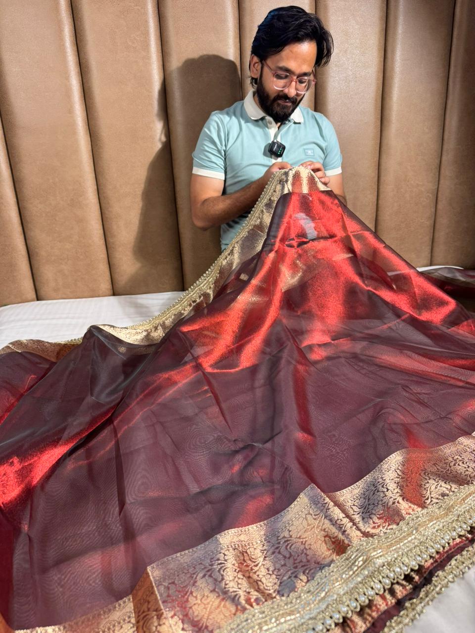 Premium banarasi tissue silk saree with rich pallu and lacework