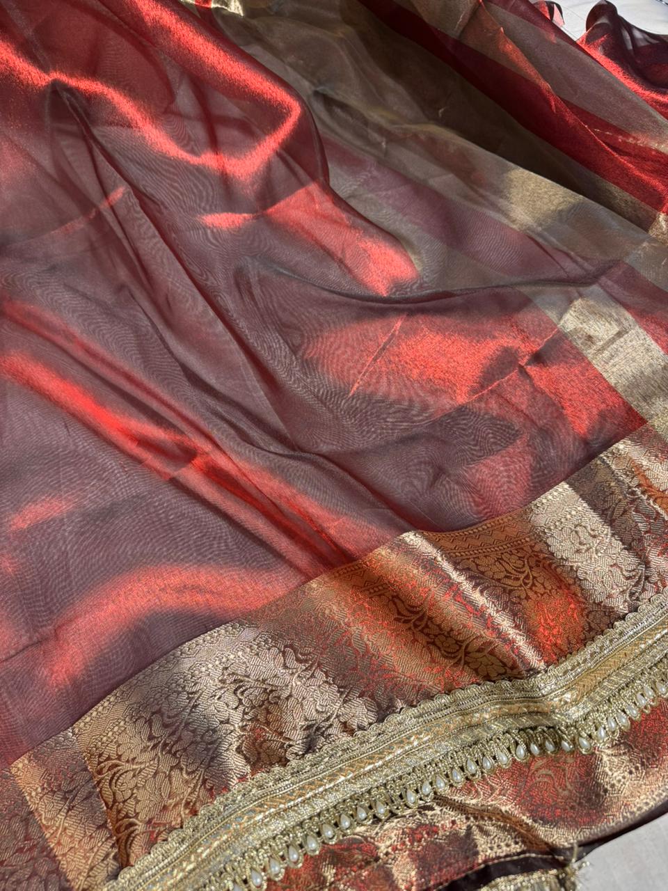Premium banarasi tissue silk saree with rich pallu and lacework