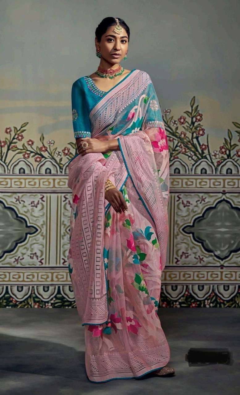 Premium Designer Organza Silk Saree with Handwork Blouse