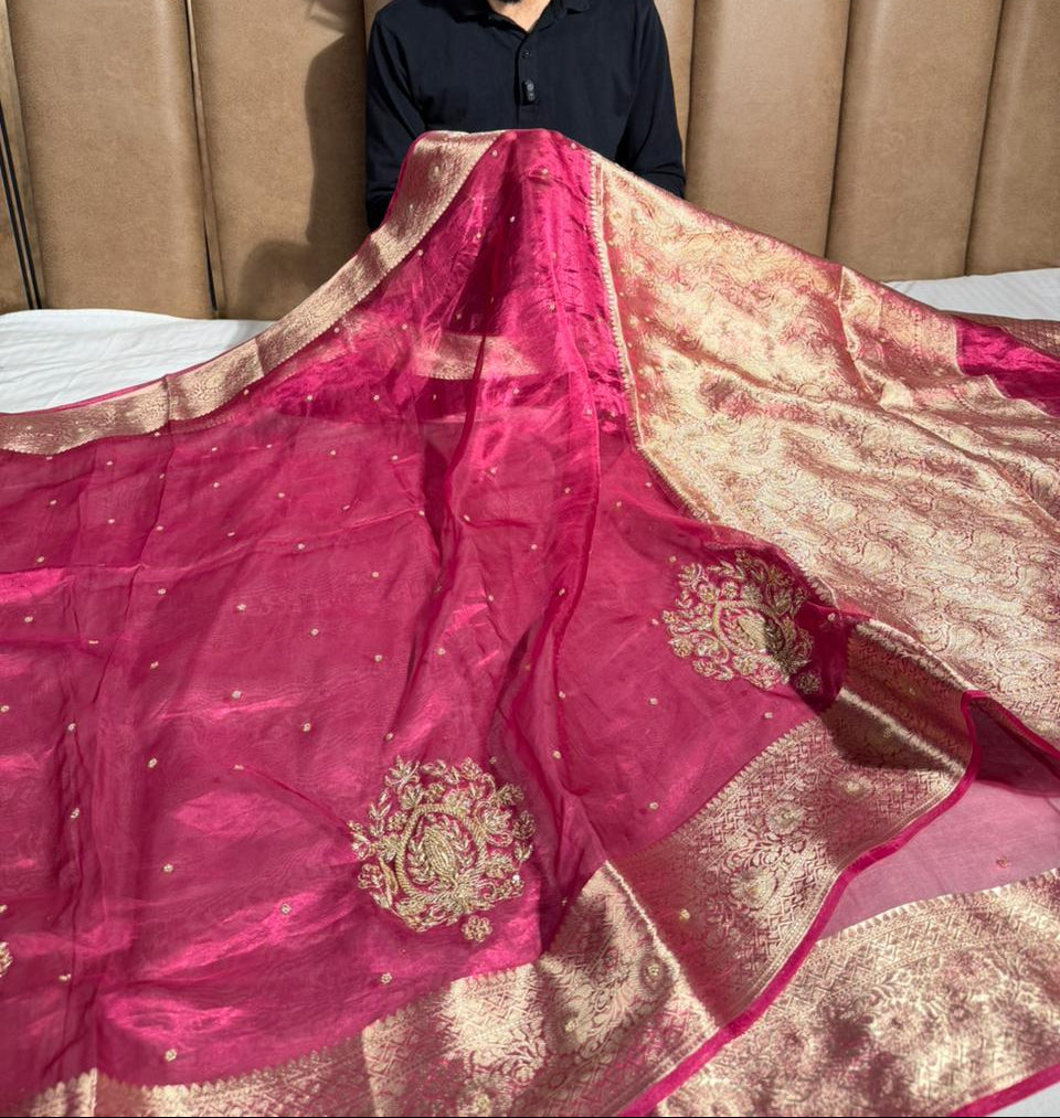 Premium handwork pure tissue silk Banarasi saree