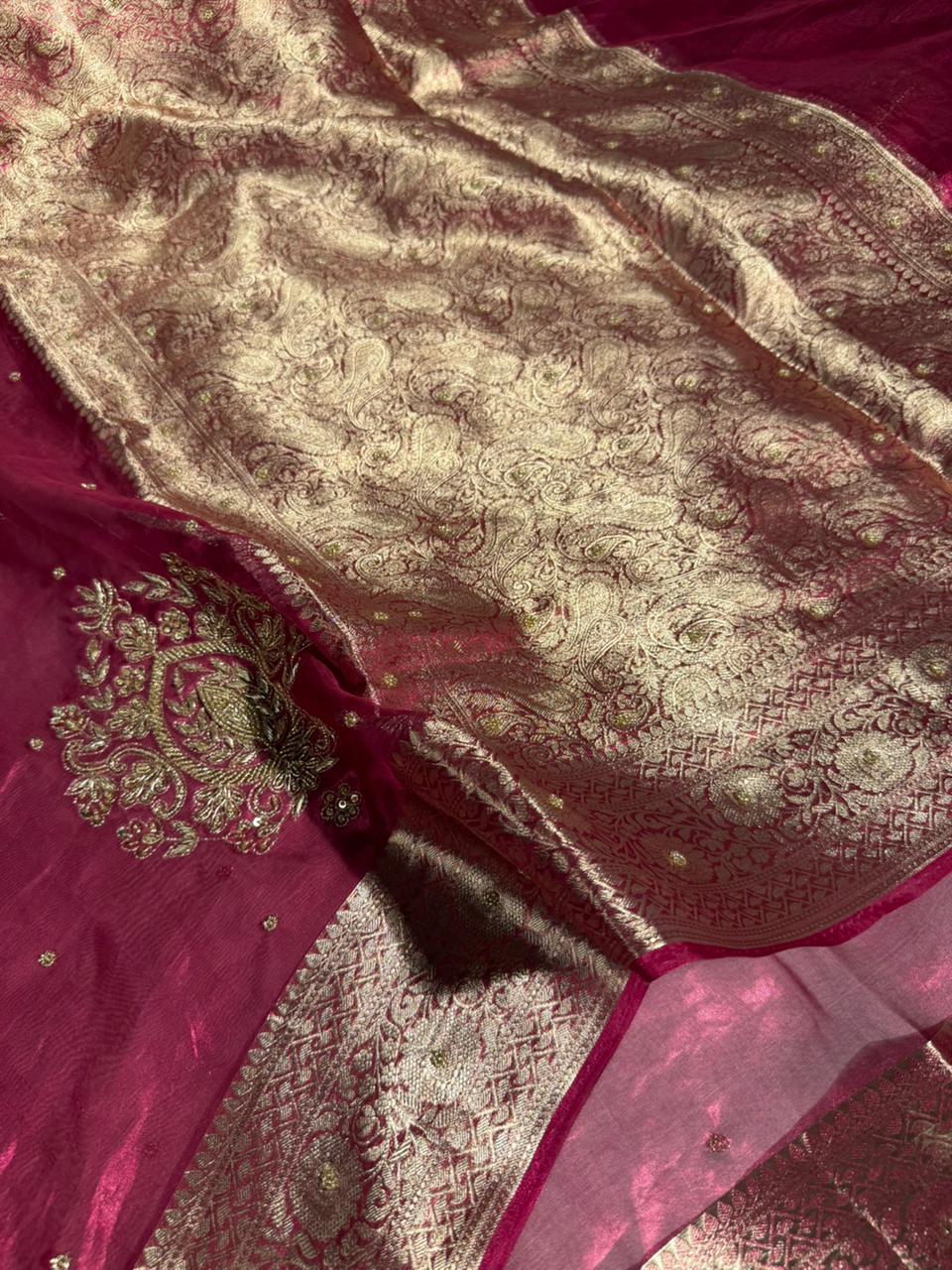 Premium handwork pure tissue silk Banarasi saree