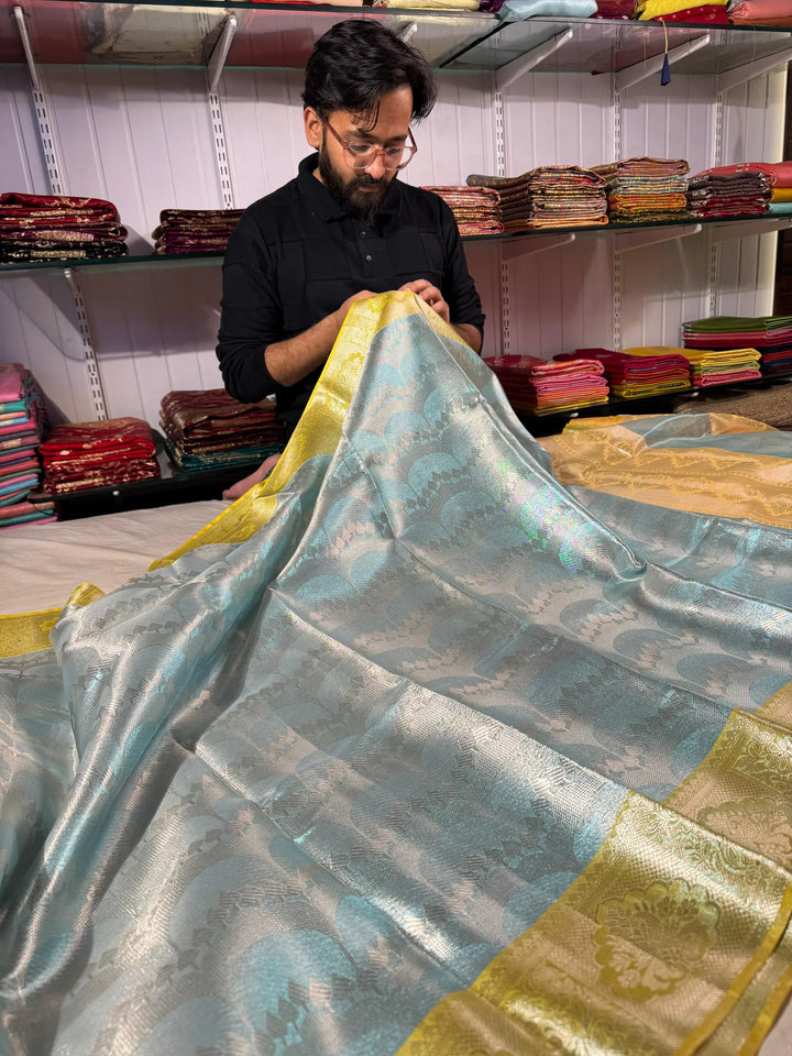 Premium shade tissue silk saree with soft zari and rich pallu