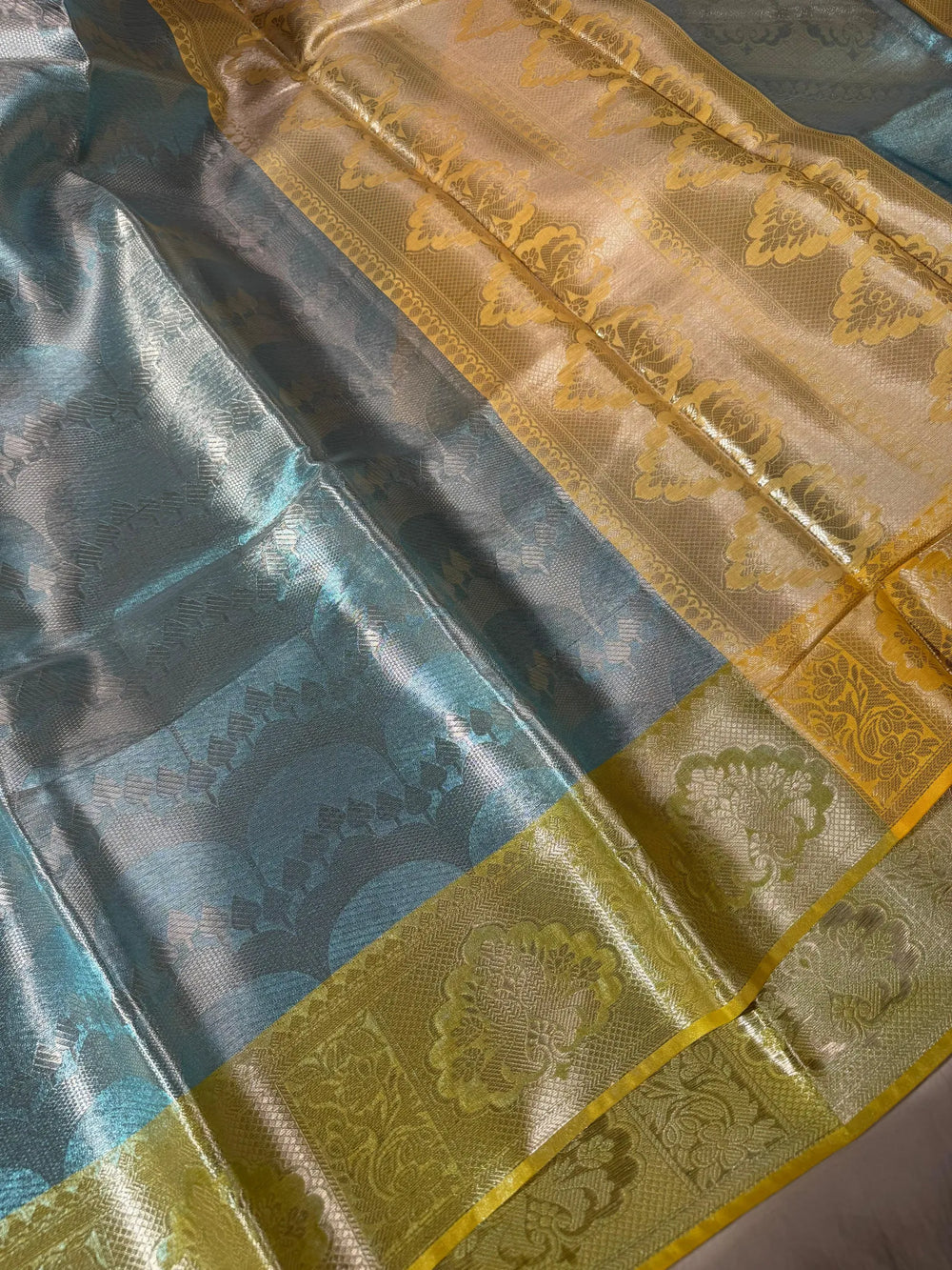 Premium shade tissue silk saree with soft zari and rich pallu