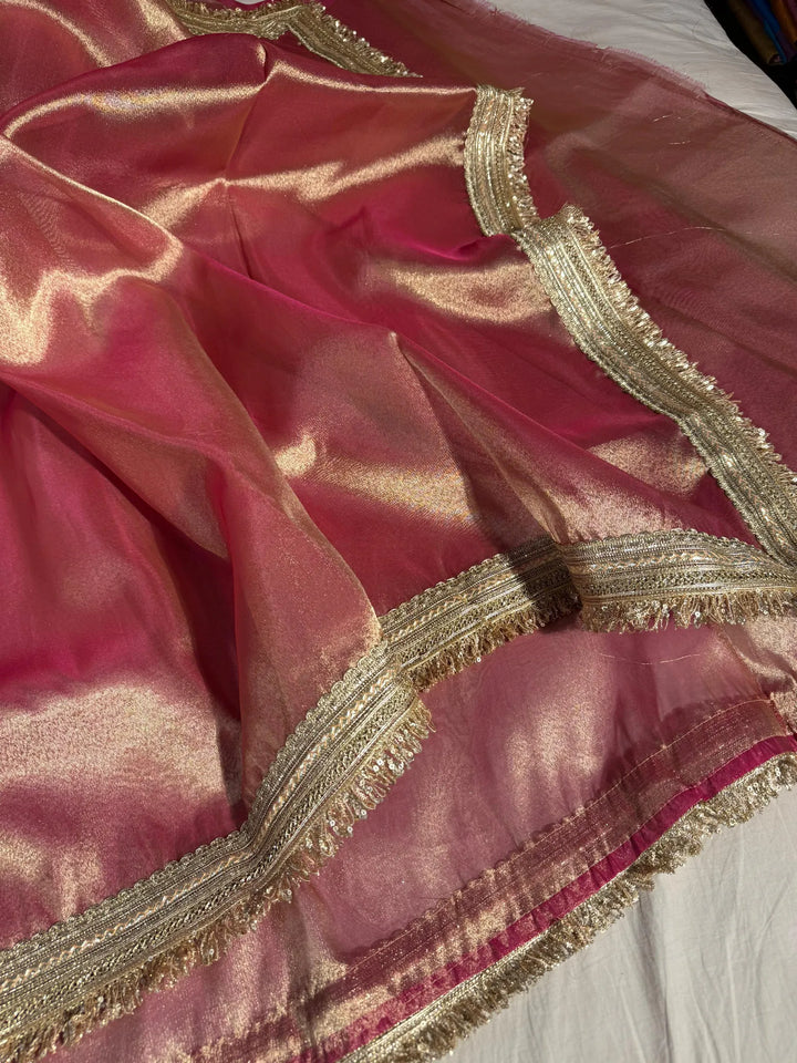 Premium tissue silk saree with heavy lace work