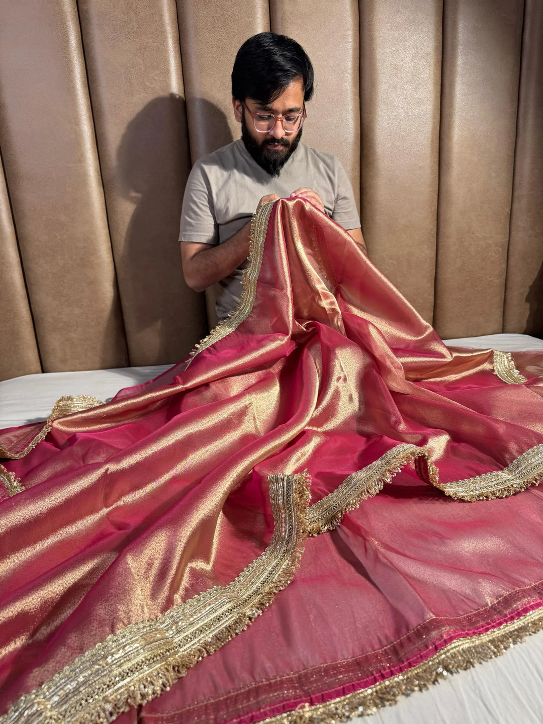 Premium tissue silk saree with heavy lace work