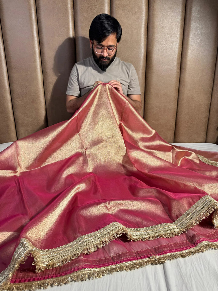 Premium tissue silk saree with heavy lace work