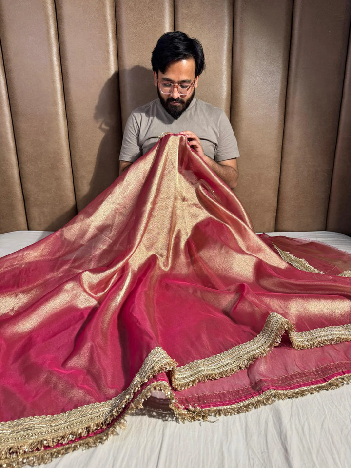 Premium tissue silk saree with lacework