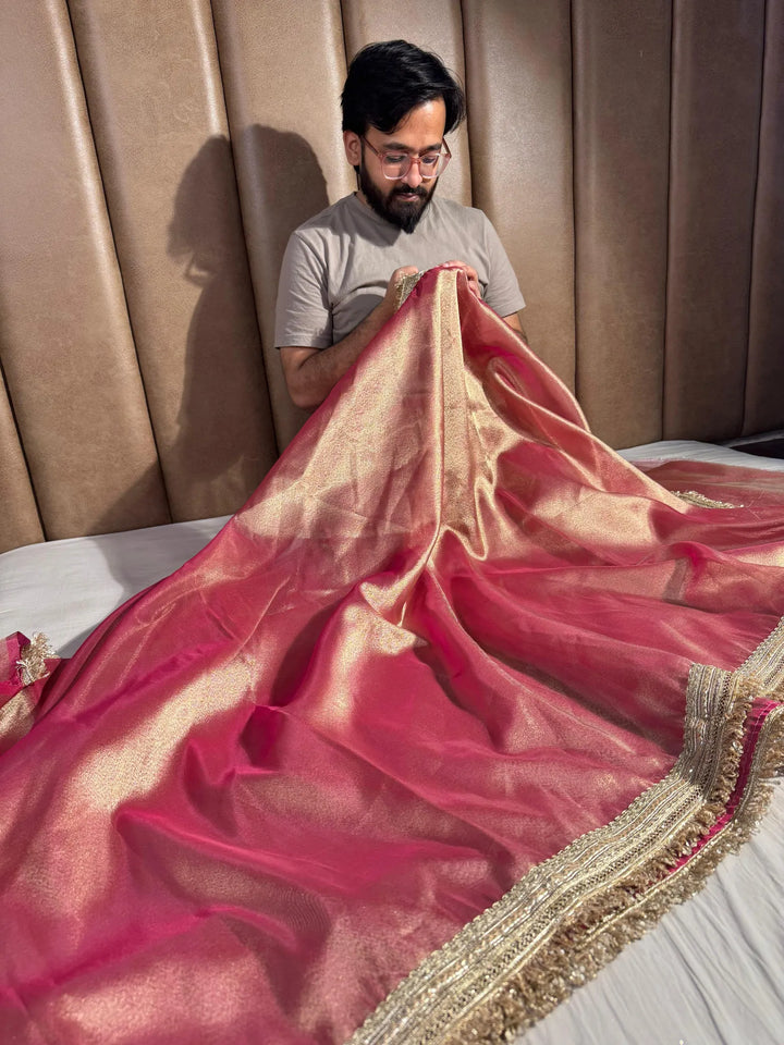 Premium tissue silk saree with lacework