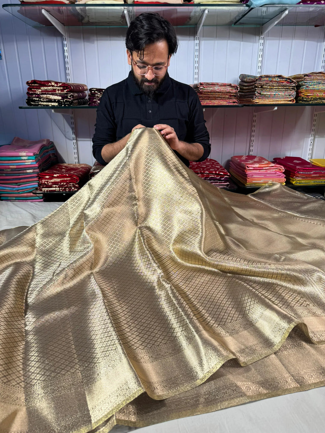 Premium tissue silk saree with soft zari and rich pallu