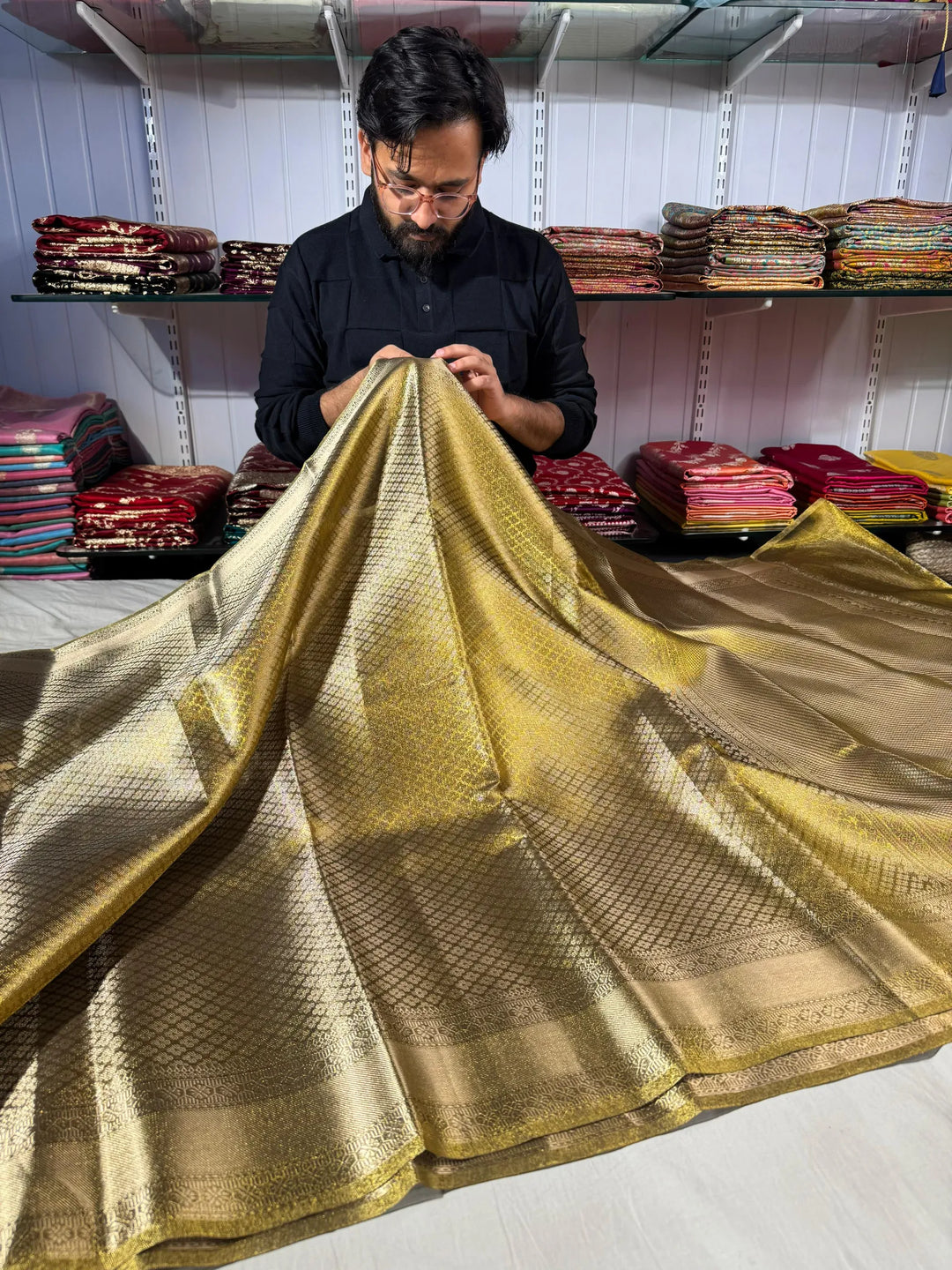 Premium tissue silk saree with soft zari and rich pallu