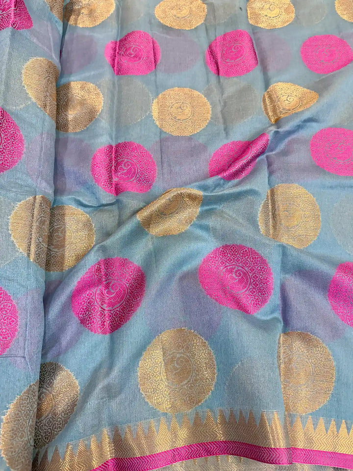 Pretty Gray Colour Soft Cotton Silk Banarasi Saree