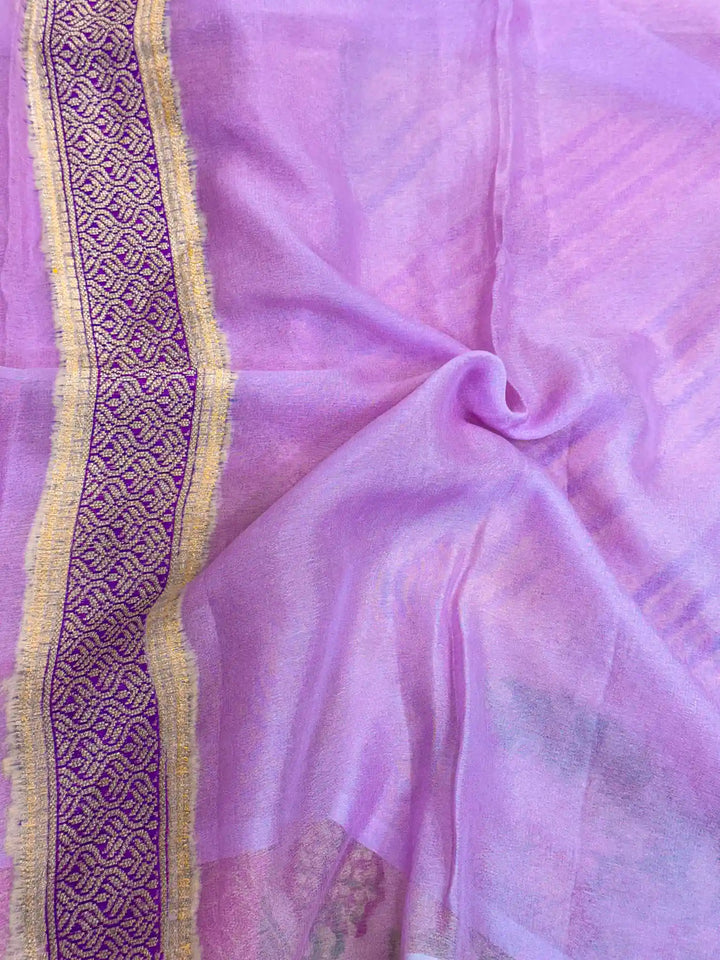 Pretty Lavender Rangkat Chiffon Khaddi Banarasi Saree