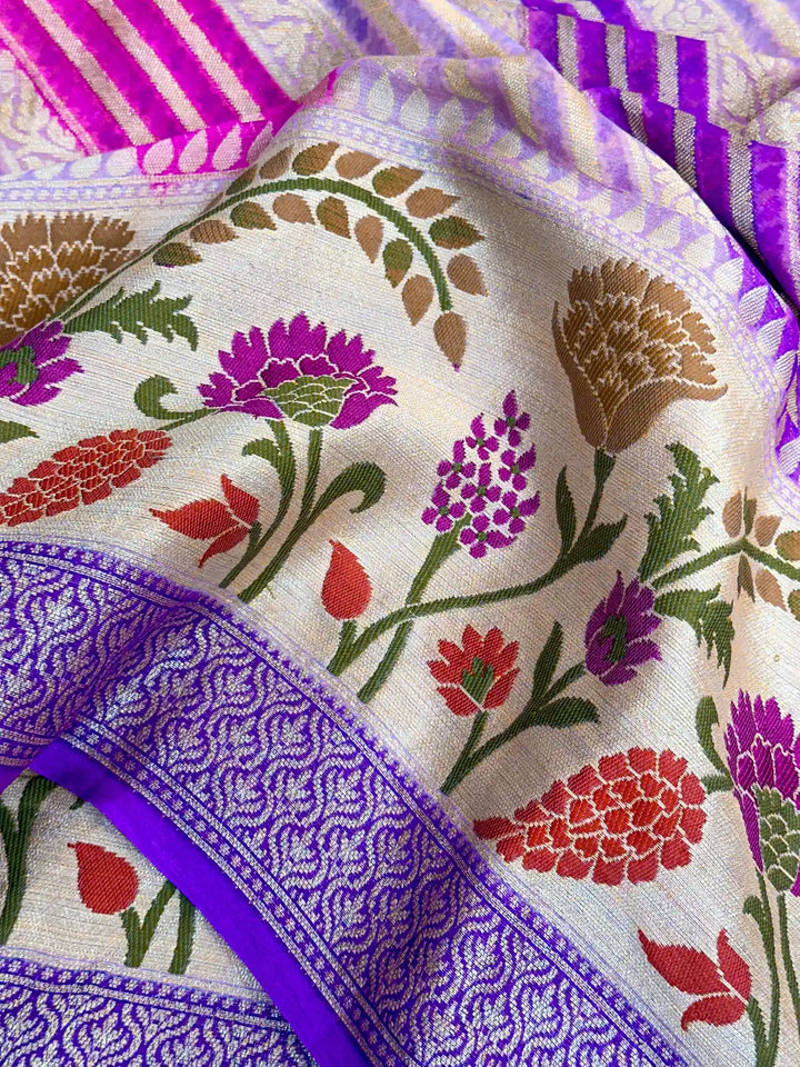 Pretty Lavender Rangkat Chiffon Khaddi Banarasi Saree