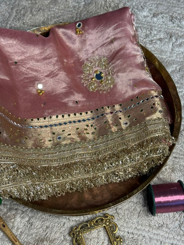 Pretty Pink Pure Tissue Silk Mirror Ghungroo Saree