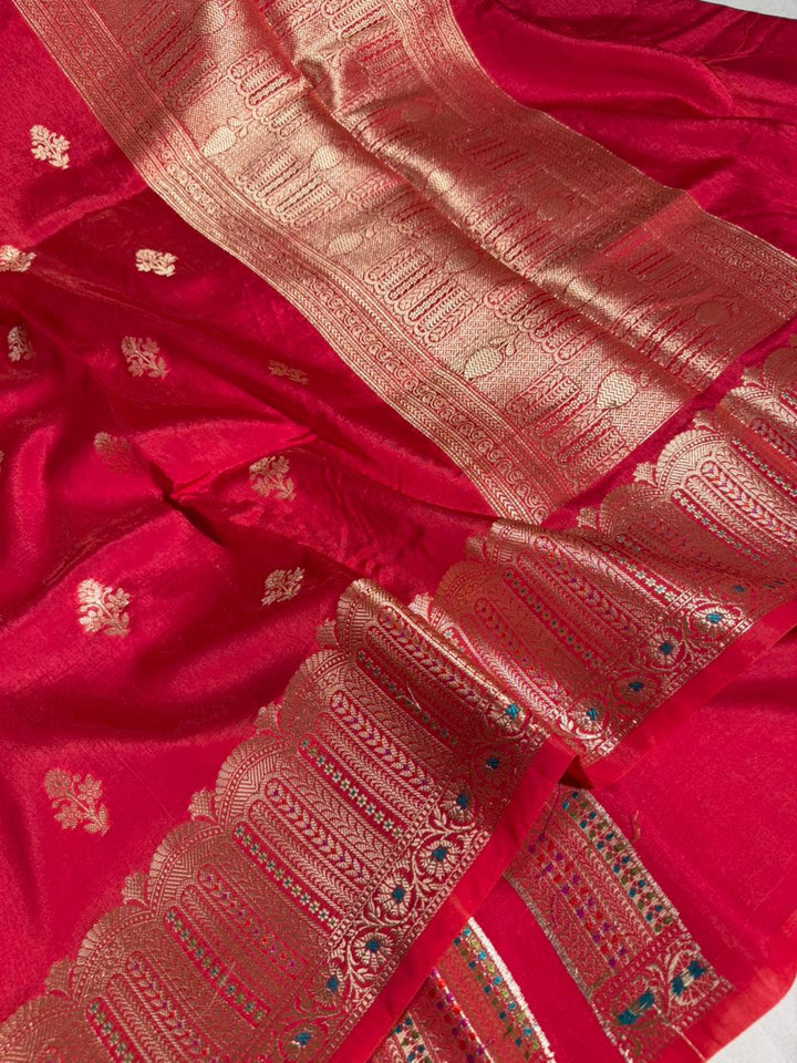 Pretty red Chinia silk contemporary traditional Banarasi 