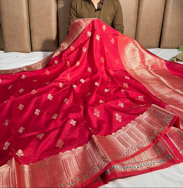 Pretty red Chinia silk contemporary traditional Banarasi 
